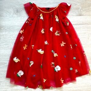 Zunie Girls Holiday/Christmas Embroidered Tulle Dress Red size 6